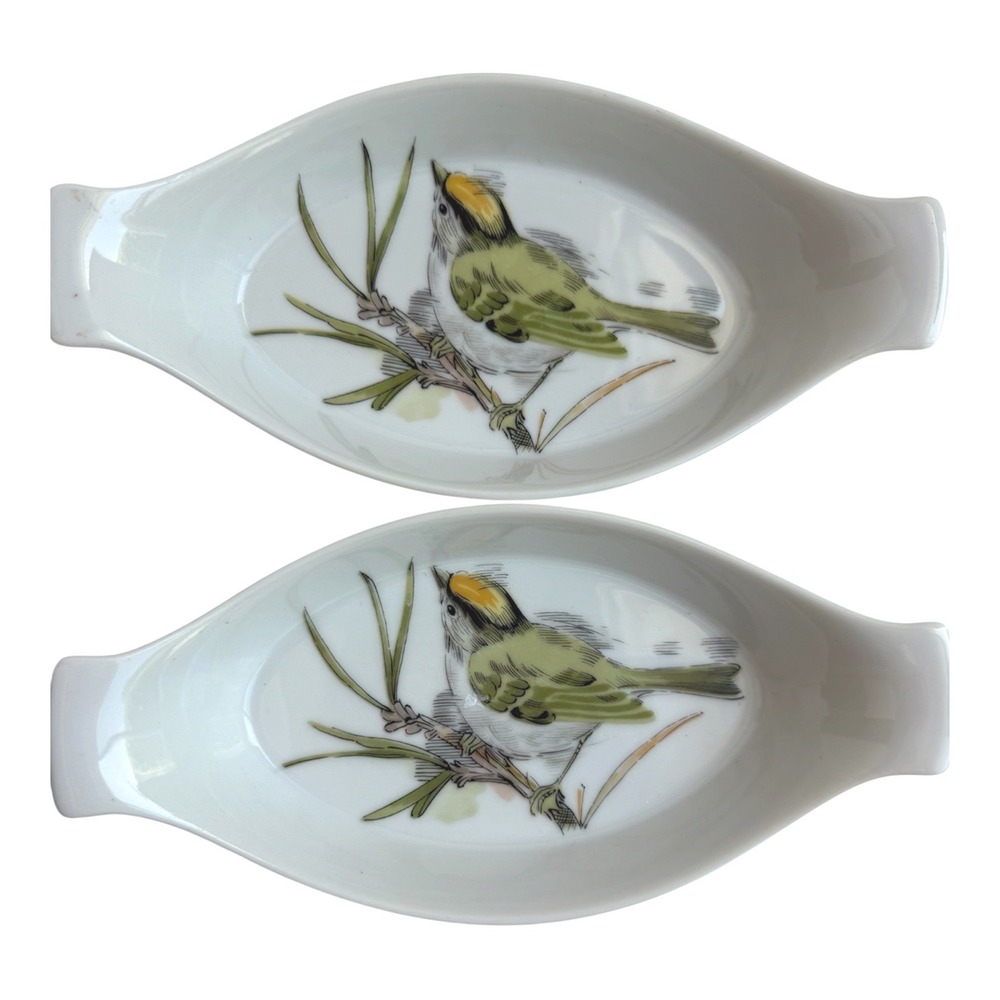 Vintage 1978 Enesco Song Bird Fine China Trinket Dish Set of 2 Oval Bird Plates